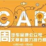 汽车圈 | AutoKol联合BlueMC发布汽车品牌微信公众号文章影响力排行榜（12月29日-1月4日）