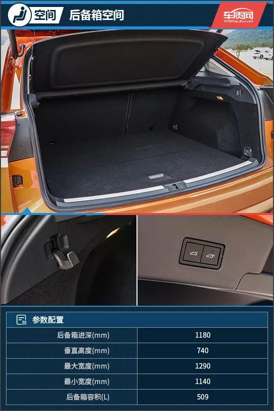 途昂x后备箱内部规整,后方两侧做了掏空处理,可将易于滑动的物品置入