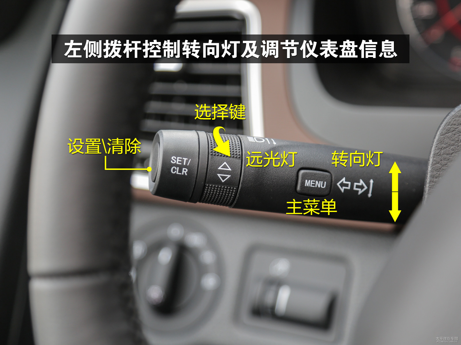 左側撥杆控制車輛轉向燈及調節儀表盤信息.