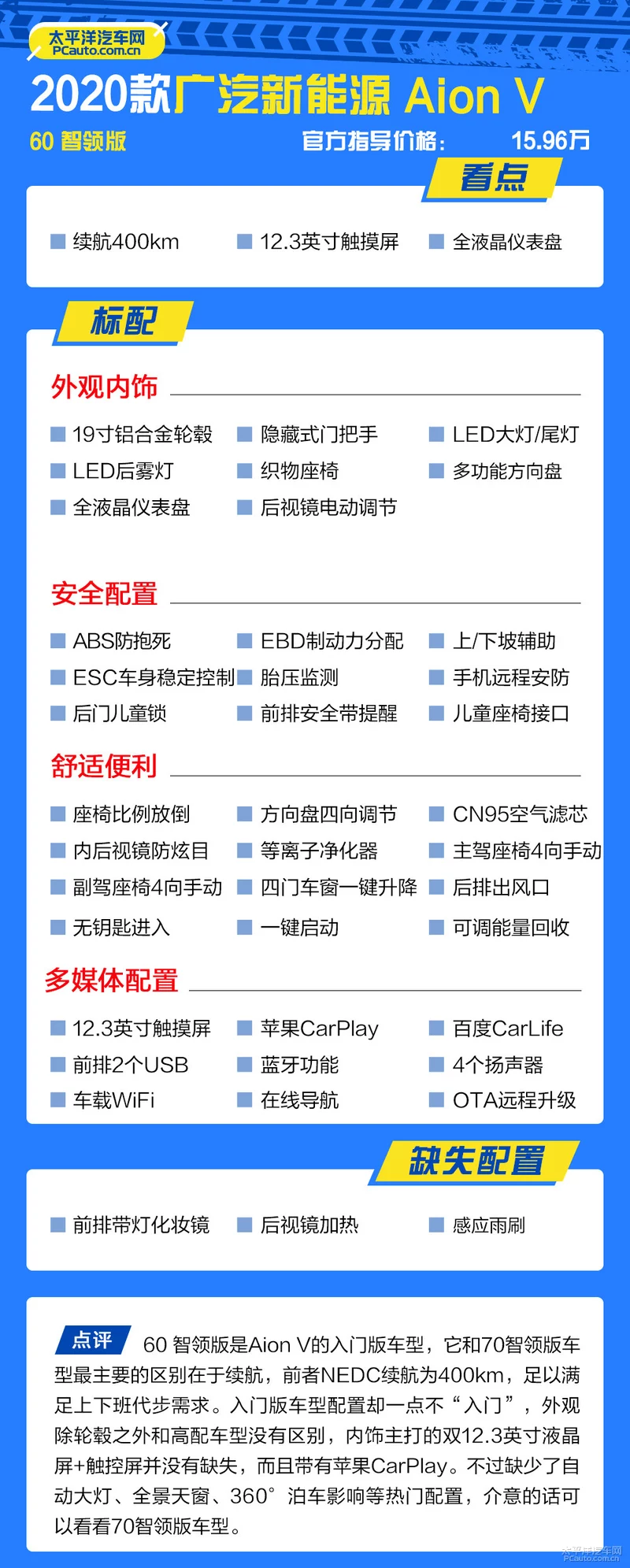 首推70悦享智驾版 广汽新能源Aion V购车手册
