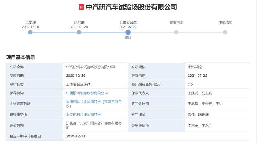 中汽试验场寻求上市，已连续三年盈利超1亿