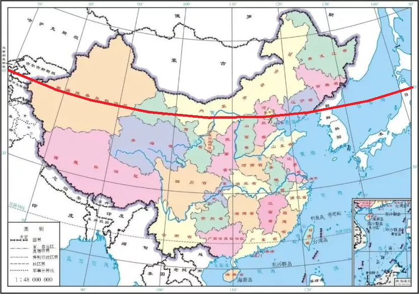 中国北纬40度地图图片
