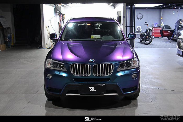 宝马x3全车改色紫魅蓝渐紫渐蓝的效果太帅了