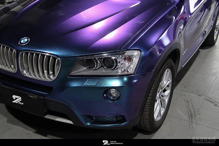 宝马x3全车改色紫魅蓝渐紫渐蓝的效果太帅了